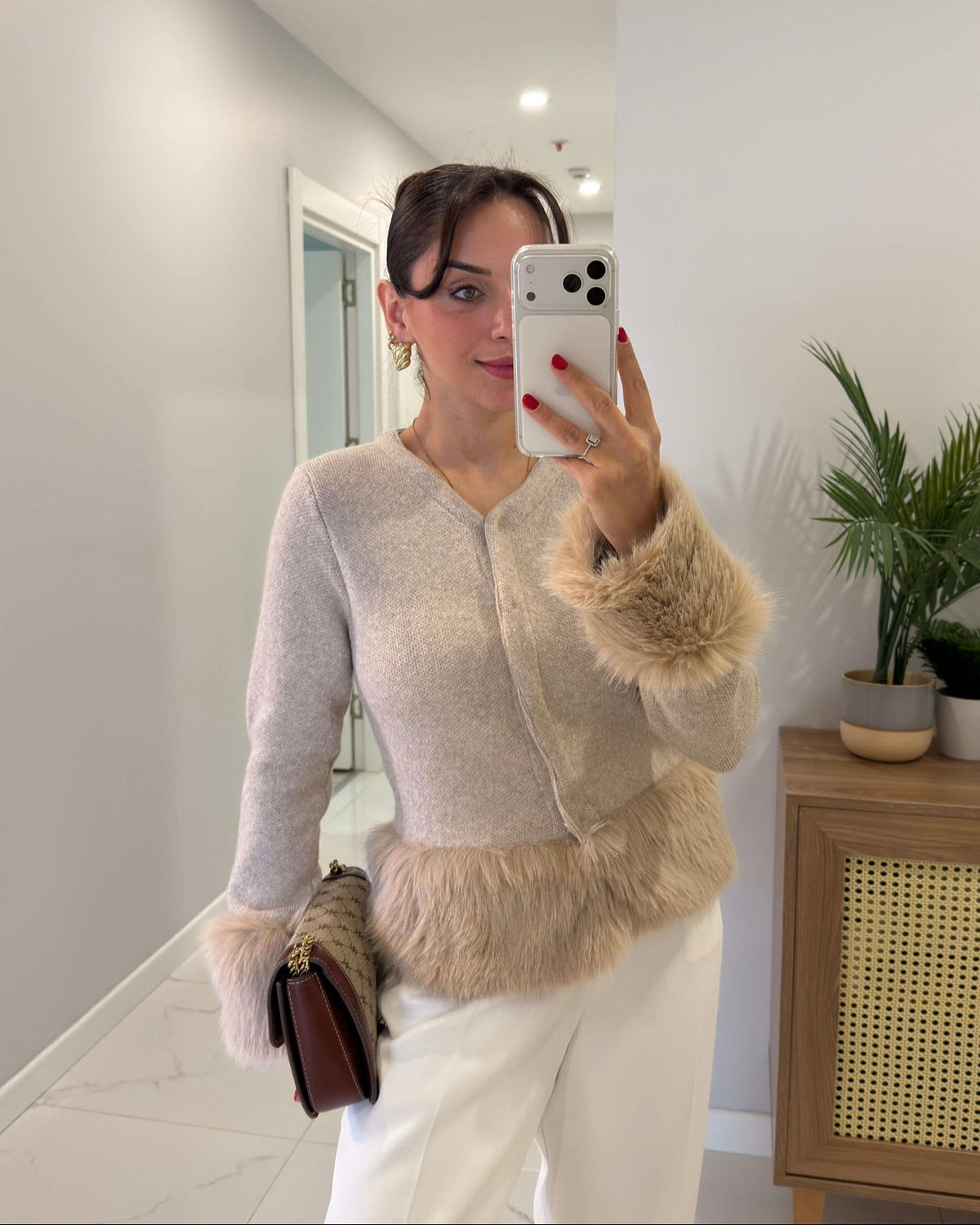 Beige Fur Cardigan