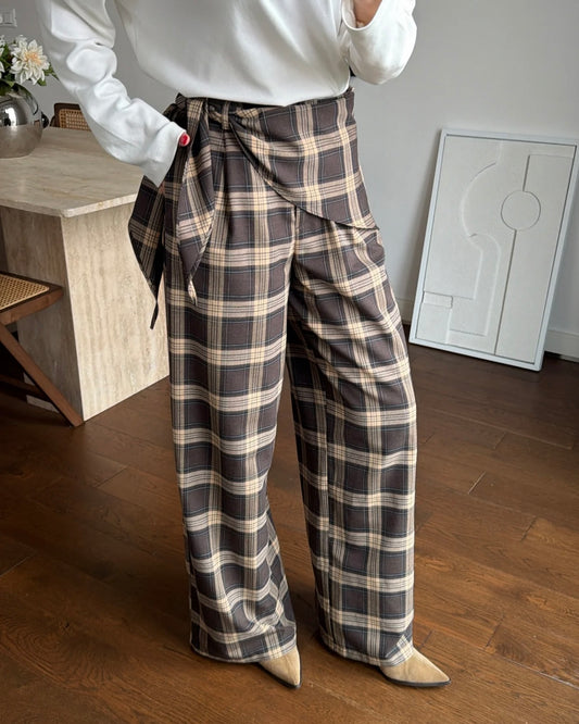 Checkered Pants with Skirt