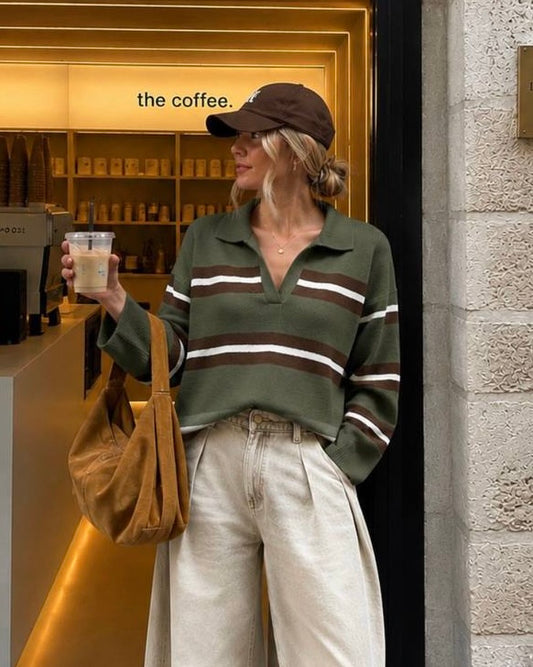 Army Green Striped Sweater