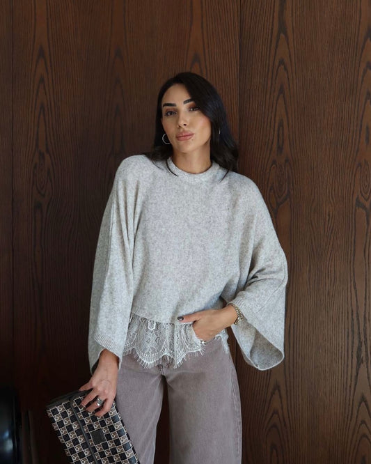 Beige Blouse with Lace