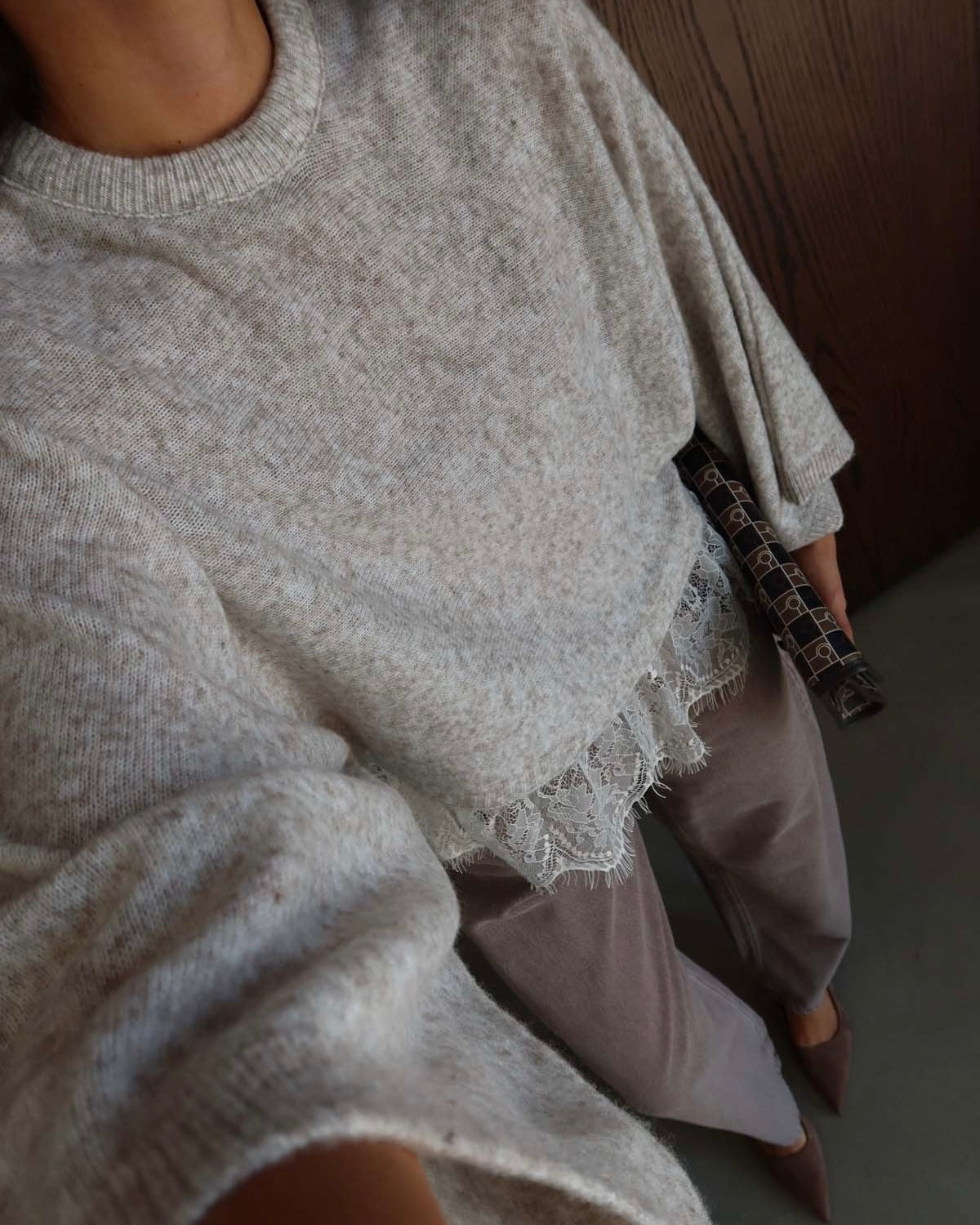 Beige Blouse with Lace